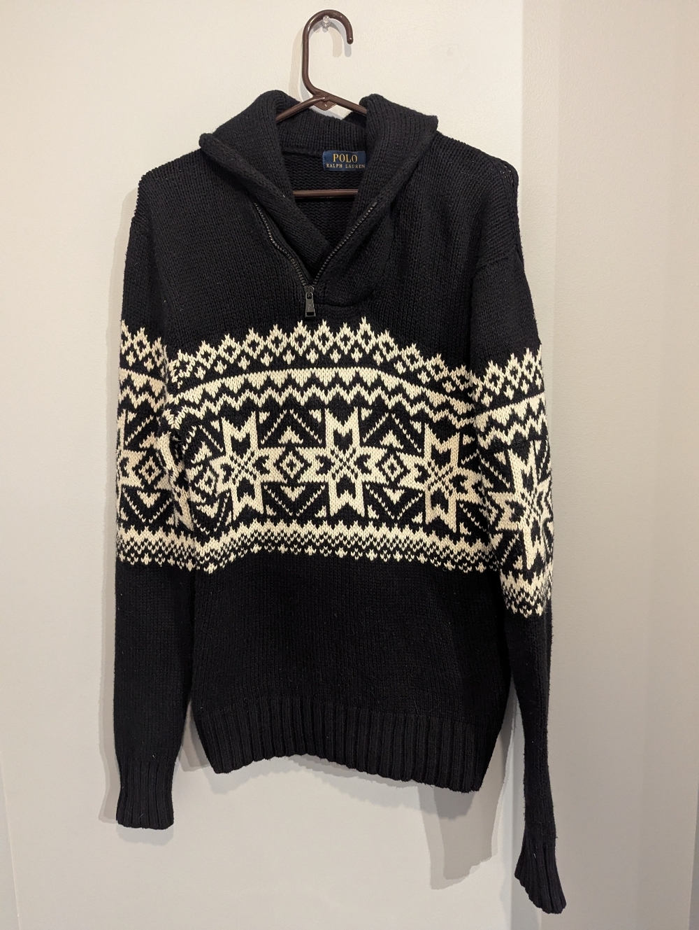 Polo Ralph Lauren Cotton Cashmere Shawl Collar Fair Isle Sweater